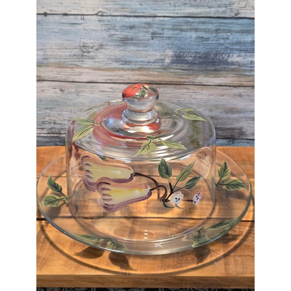 Home Essentials and Beyond Other - Home Essentials and Beyond Glass Covered Cheese Dome Hand Painted Fruit Design
